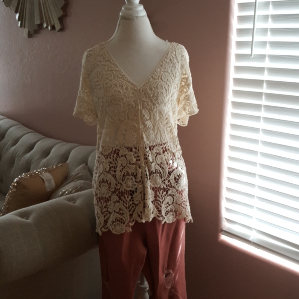 Cream lace button up blouse